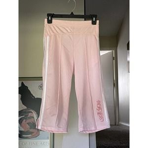 Adidas Vintage Girls Medium Capri Jersey Track Pants 3 Stripes Cropped Elastic